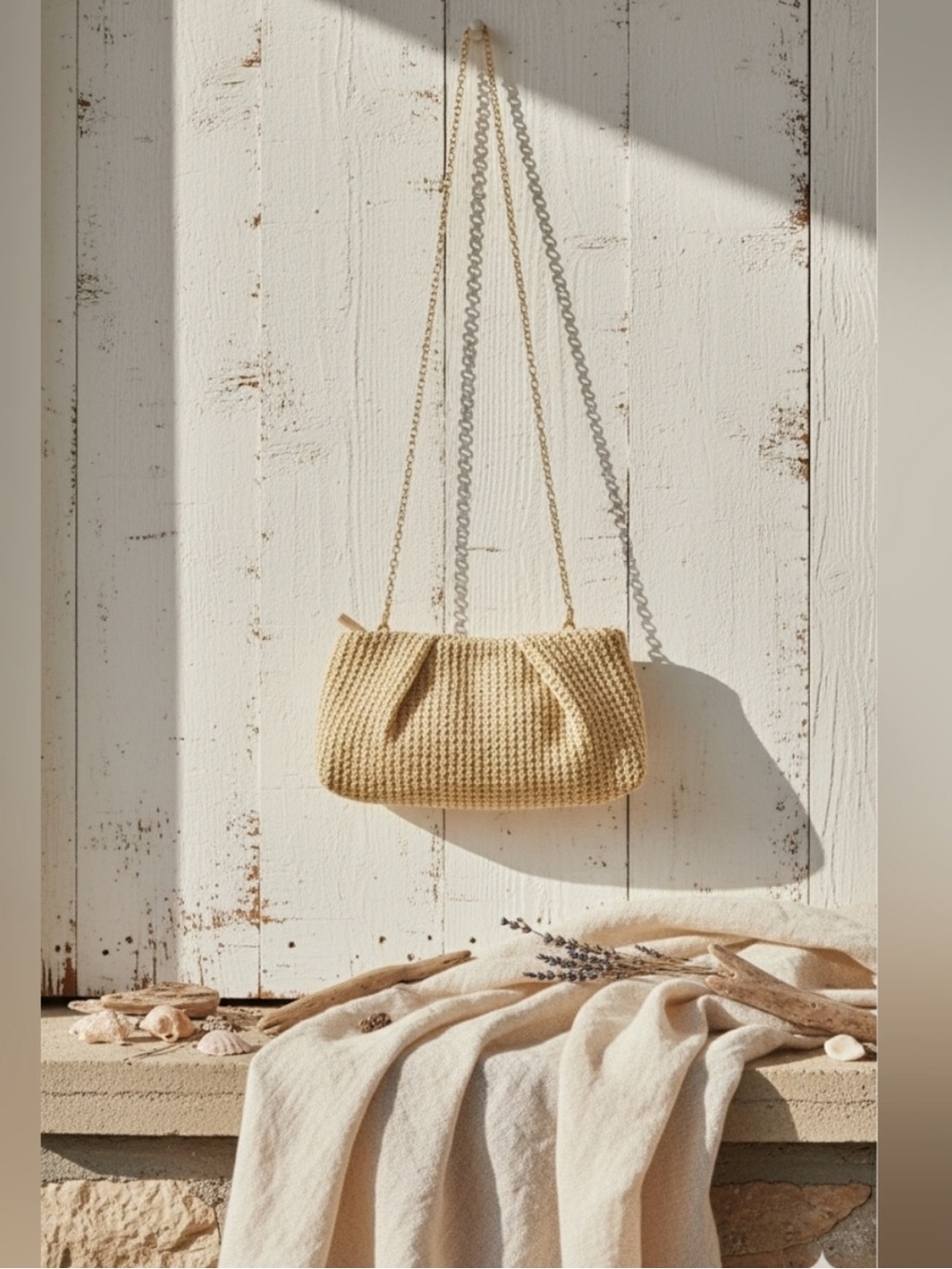 Capittana Oversized Raffia Clutch/ Crossbody With Removable Gold Chain